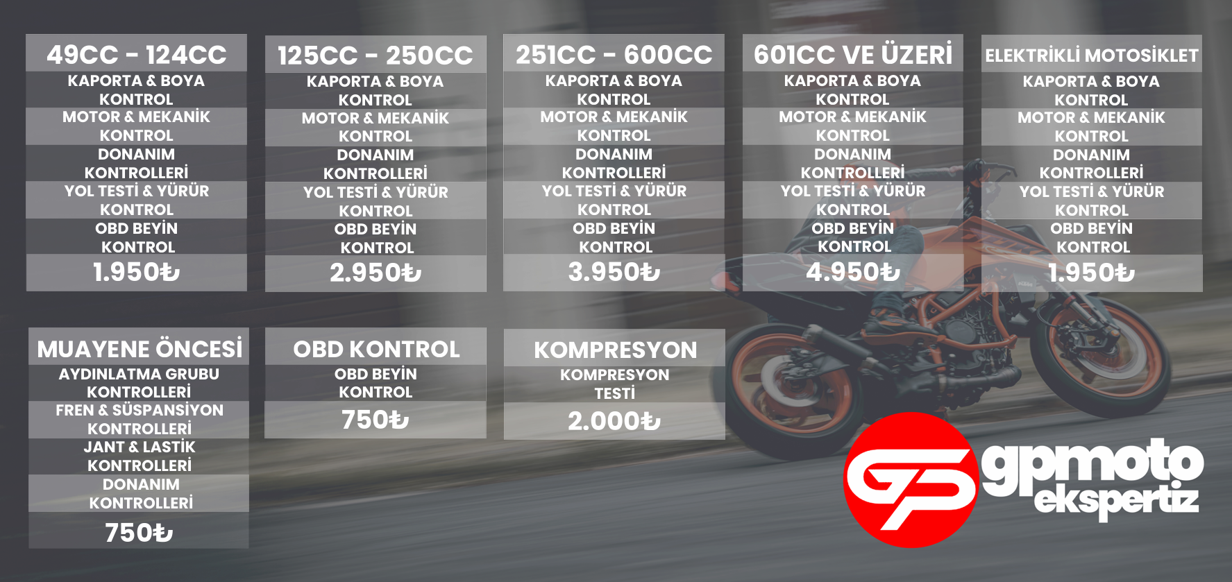 GP Moto Ekspertiz Fiyat Listesi